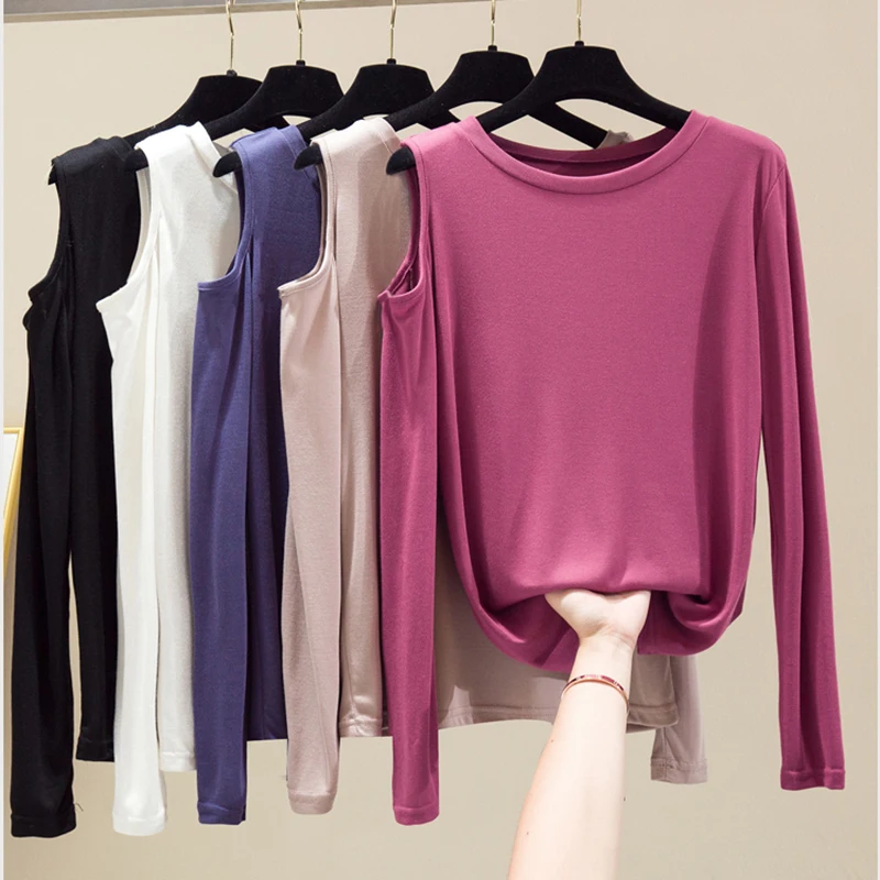 

Autumn Winter T shirt Women Clothes 2020 Autumn Long Sleeve TShirt Cotton Tops Sexy Off Shoulder Slim Tee Shirt Femme Clothing
