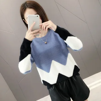 

Imitation marten sweater long sleeves 2020 autumn winter new knitted sweater round neck collar bottoming shirt loose jacket