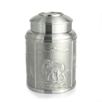

Oriental Pewter - Pewter Tea Storage Caddy -TPCL2- Hand Carved Beautiful Embossed Pure Tin 97% Lead-Free Pewter Made in Thailand