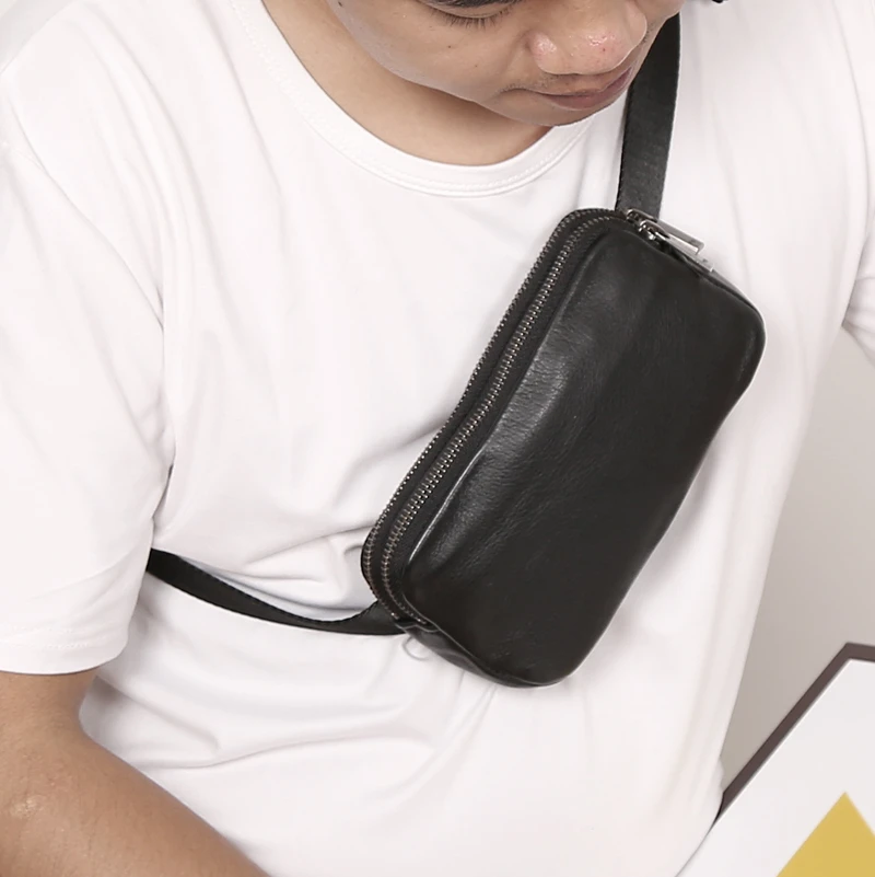New Fashion Waist Packs Men Genuine Leather Chest Bags Top Handmade Small  Messenger Crossbody Bag Mini Travel Phone Bag Lovers