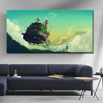 

Japanese Classic Anime Movie Howl's Moving Castle Canvas Decorative Painting Frameless Art Printing Home Decorative Painting