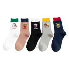 Новинка, 5 пар женских носков в стиле хип-хоп для скейтборда, носки с мультяшным принтом еды и закусок, чулочно-носочные изделия