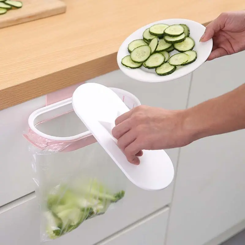 

Kitchen Cupboard Door Garbage Bag Holder Bracket Hanging Trash Can Waste Bin Hanging Trash Bag Holder Storage Organizer