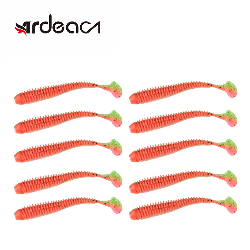 ARDEA10pcs/lot 80mm 1.9g Artificial Silicone Soft Bait Worms Swimbaits Fishing Lure T Tail Baits Bass Fly Fishing Bait grub lure