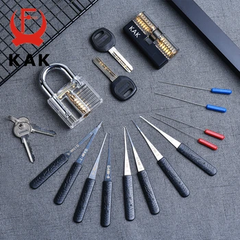 KAK Trasparente Visibile Pick Cutaway Pratica Lucchetto Blocco con Chiave Rotazione Gancio Kit Estrattore Set Chiave per Fabbro Strumento