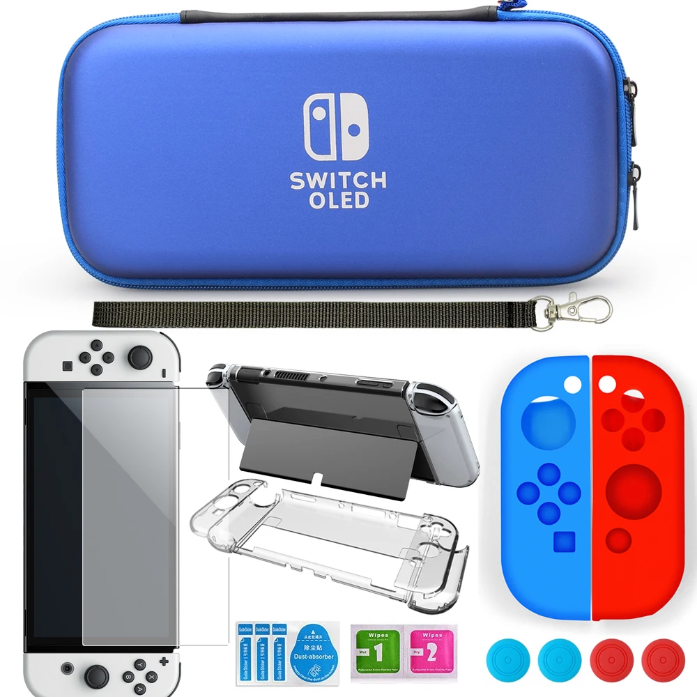 Accessories Kit for NS Switch OLED Storage Carry Bag with 10 Game Card  Slots Clear Hard Cover Case For Nintendo Switch OLED