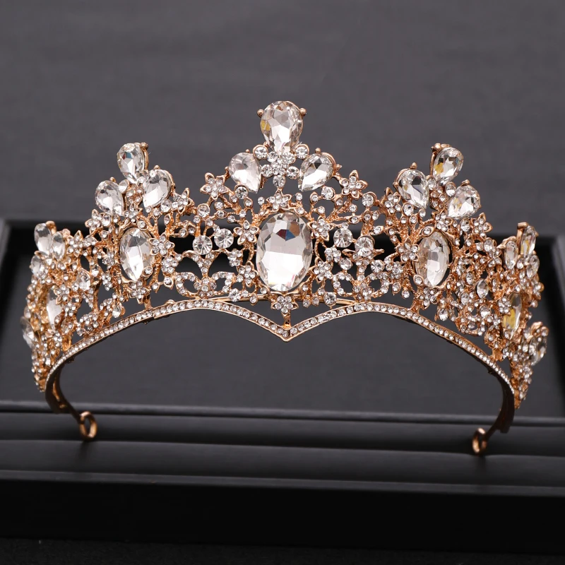 AiliBride серебро кристалл барокко Королева Корона Свадьба тиара, свадебное головное украшение для волос орнаменты ободки на голову Выпускной вечерние украшения для волос - Окраска металла: Золотой цвет