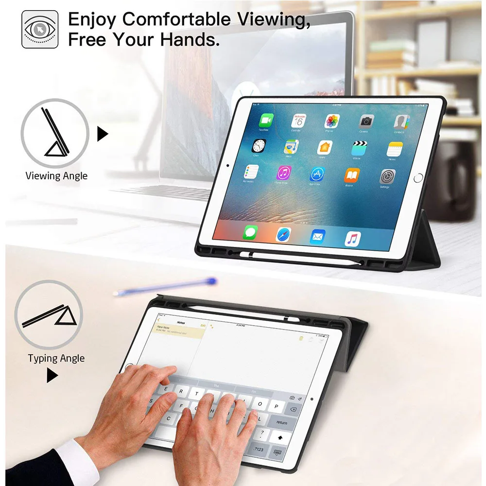 Ztotop чехол Чехол для iPad Pro 12,9 дюйма / с карандашом держатель-легкий мягкий ТПУ задняя крышка и трехслойная подставка с авто
