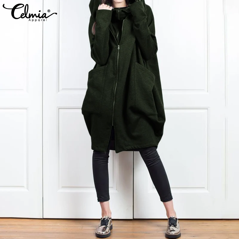 New  2019 Winter Coats Celmia Women Hoodies Sweatshirts Casual Long Sleeve Jackets Fashion Zip Loose Hoo