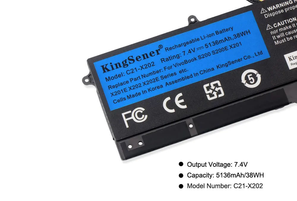 Аккумулятор KingSener для ноутбука ASUS VivoBook S200 S200E X201 X201E X202 X202E Φ 5136 мАч|laptop battery|battery for