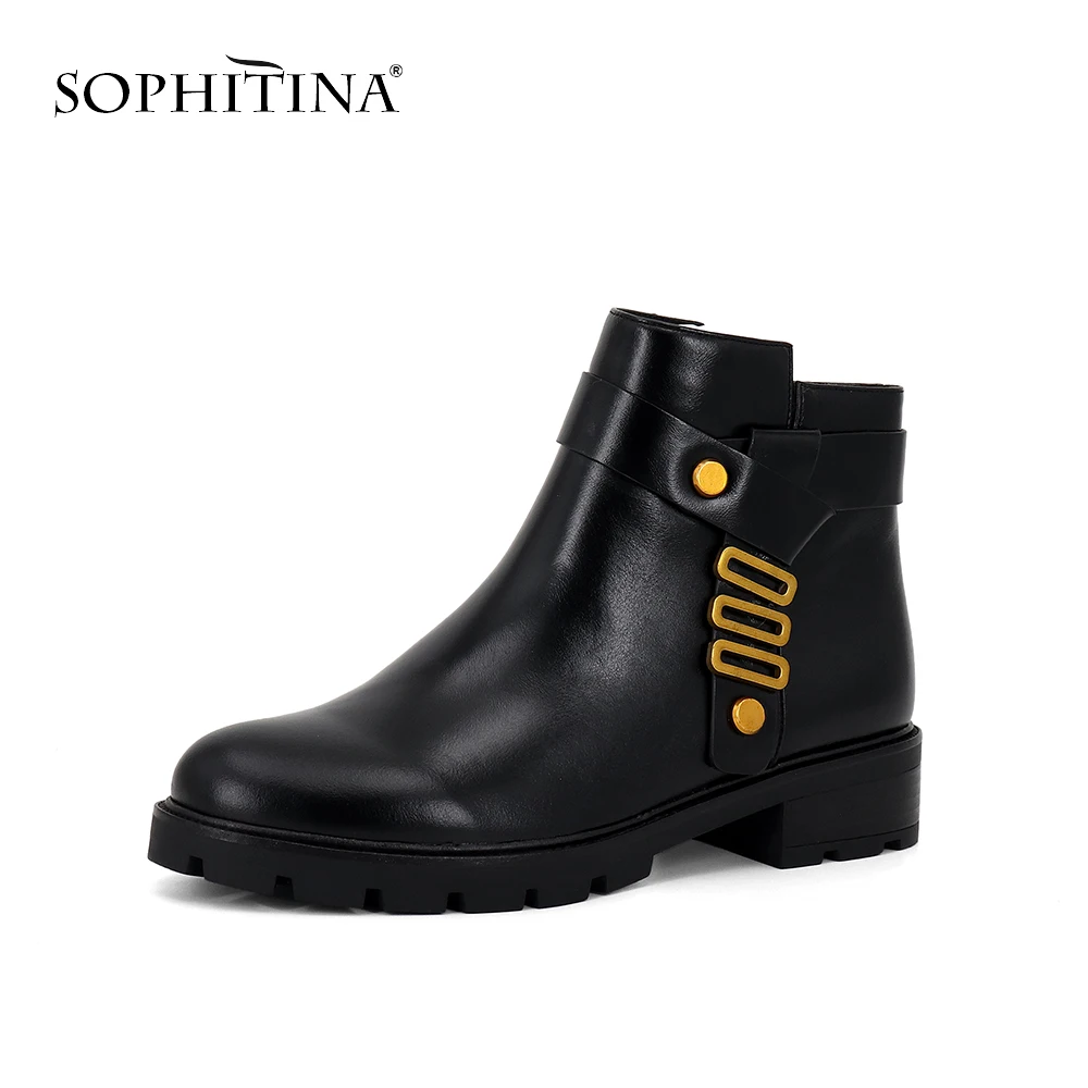 SOPHITINA/Новые Модные женские ботинки; Специальный дизайн; металлическая отделка; высокое качество; обувь из коровьей кожи; удобные ботильоны; SC311