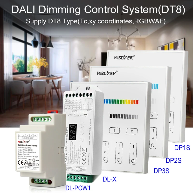 

Miboxer DT8 DALI Dimming Control System 86 DALI 5 in 1 Touch Panel LED Controller DALI Bus Power Supply DIN Rail for LED Lamps