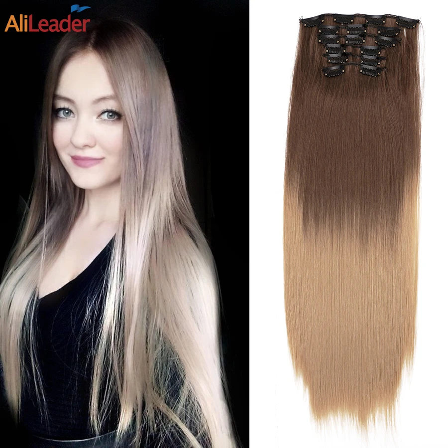 

Alileader 26Colors 6Parts/Set Clip In Extension Hair Straight Brown Clip Ins Synthetic 22" Long Clip In Extension For Women