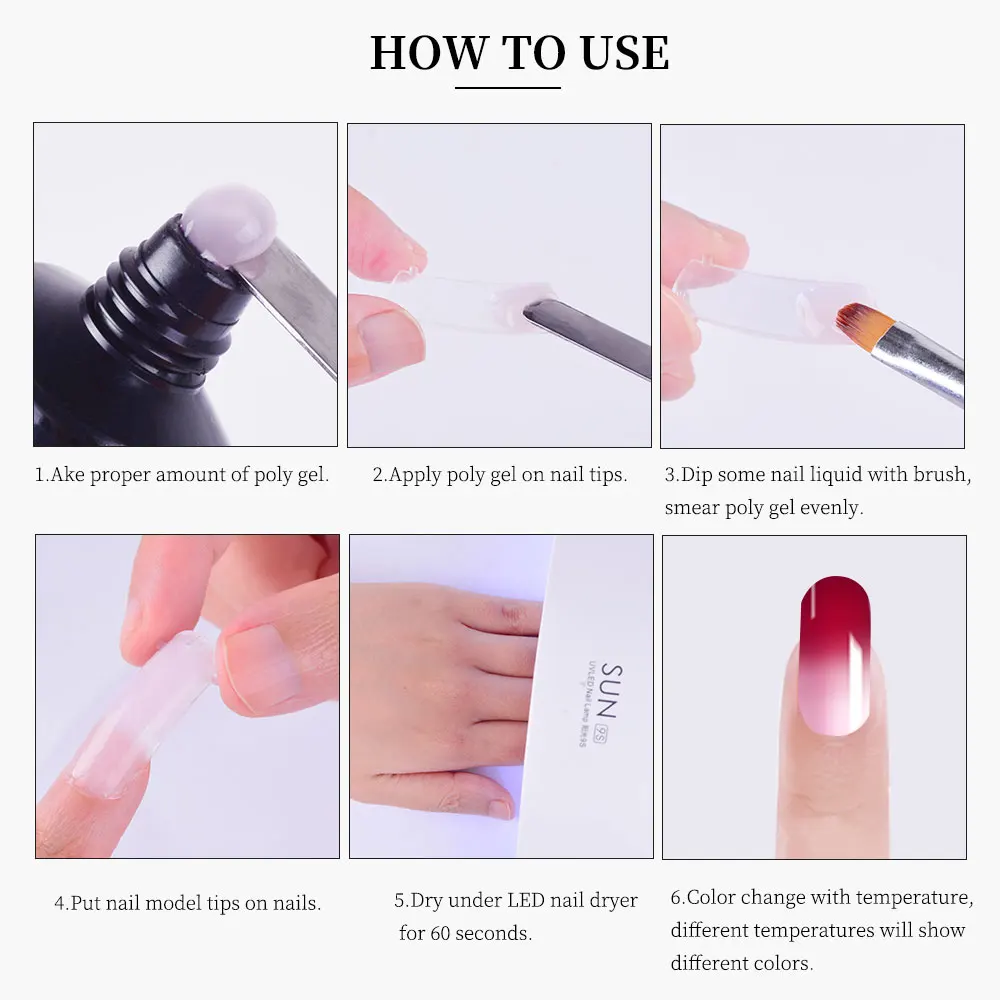 30g Poly Gel Kits French Nail Art Temperature Color Change Gel Nail Tip Form Crystal UV Gel Polygel Slice Brush Slip Solution