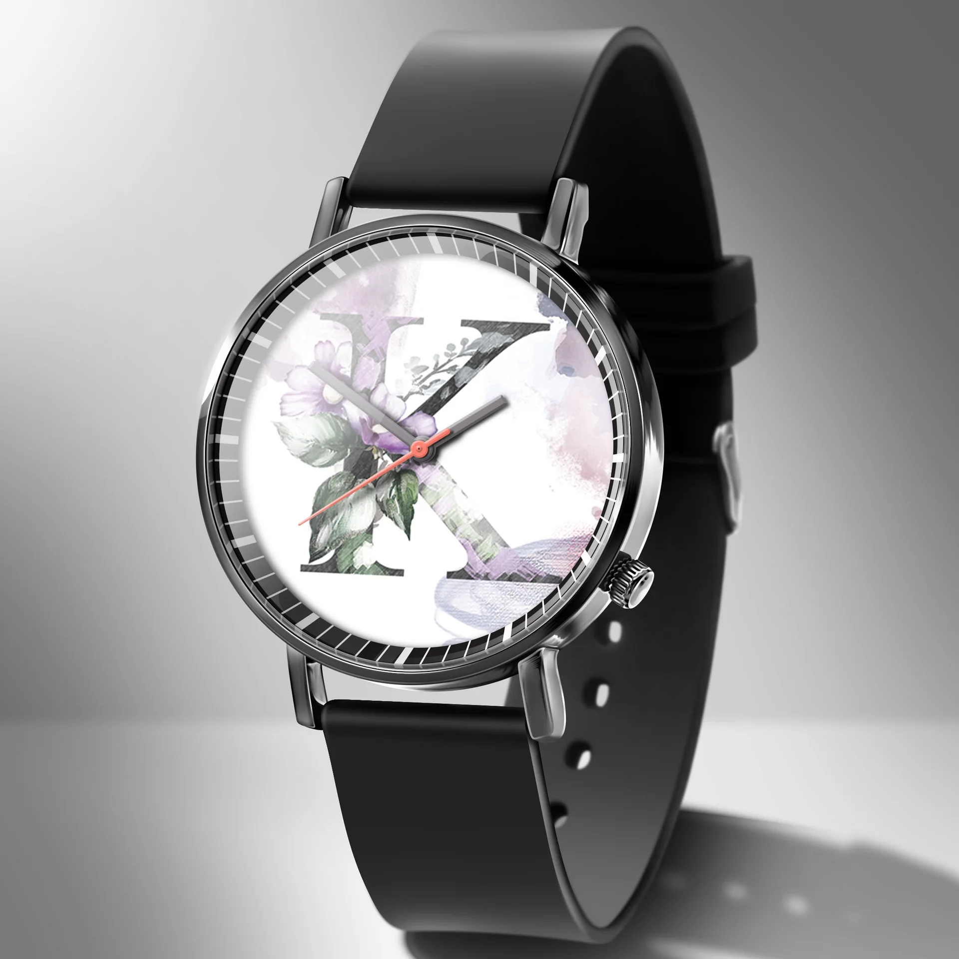 

MiSS White Ink Painting Flower 26 Lettered Watch Couples Casual Korean-style Watch
