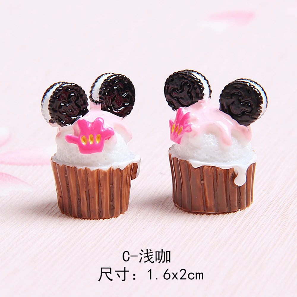10pcs/lot MM Resin 3d Cute mickey mini cupcakes food play DIY Crafts simulation Decoration Accessories