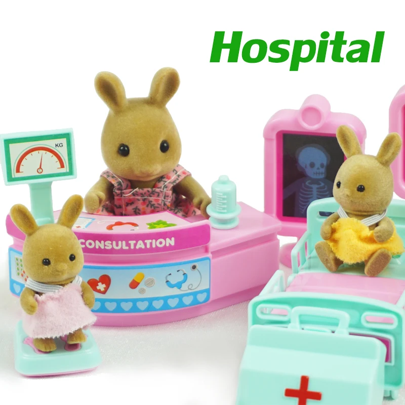 DIY set children's birthday toy gift bear rabbit toy furniture 1/12 rabbit forest animal family hospital set 3