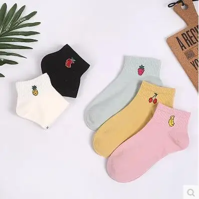 New Cartoon Fruit Cute Socks Women Cotton Socks Japanese Ankle Short Socks Embroidery 5 pairs lot