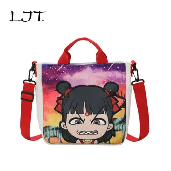 

LJT Canvas Handbag Tote Bag For Women 2019 Eco Reusable Cloth Shopping Bag Student Book Bags Cartoon Printing Funny Shoulder Bag