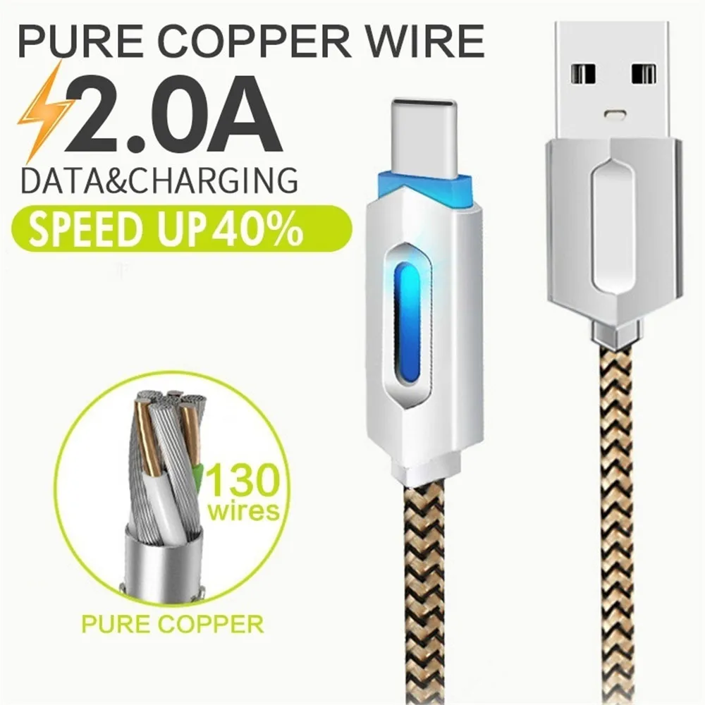 Светодиодный кабель usb type-C для быстрой зарядки для Xiaomi mi 9T Red mi samsung S9 S10 huawei usb ЗУ для мобильного телефона type-C шнур для передачи данных