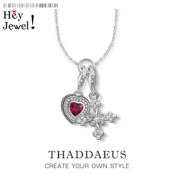 

Charm Necklace Red Heart Iconic Cross,2019 Winter Fashion Jewelry Europe 925 Sterling Silver Bijoux Elaborate Gift For Women