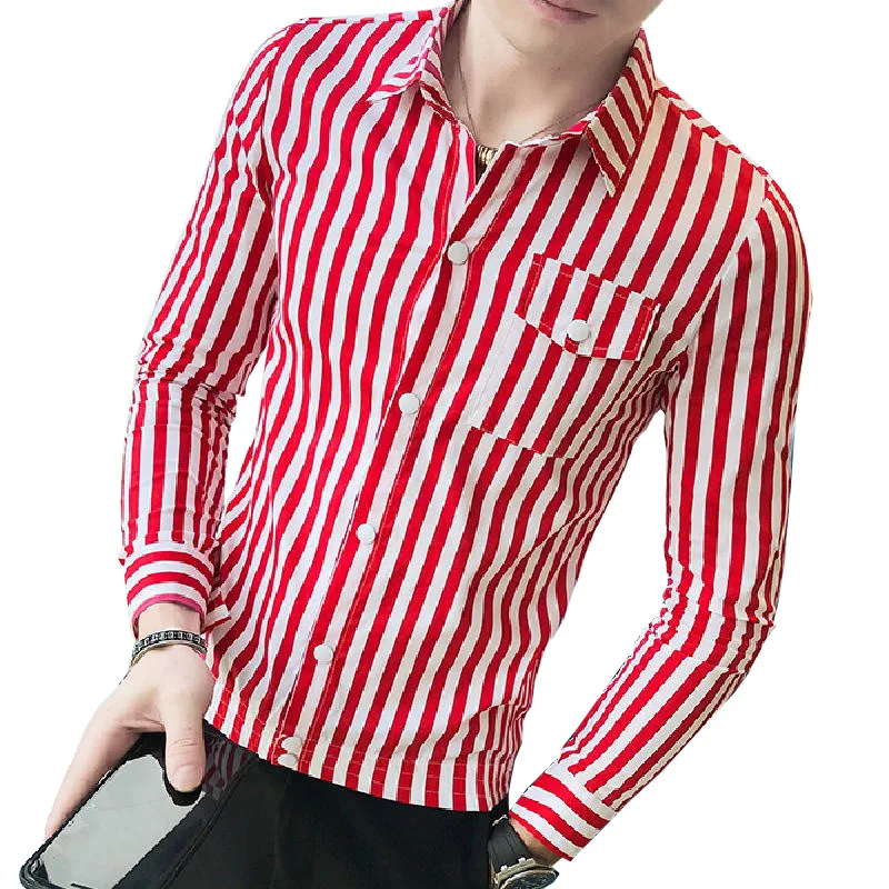 

Men's Multi Striped Oxford Dress Shirt with Left Chest Pocket Smart Casual Regular Fit Button-down Party Dress Skinny Shirt