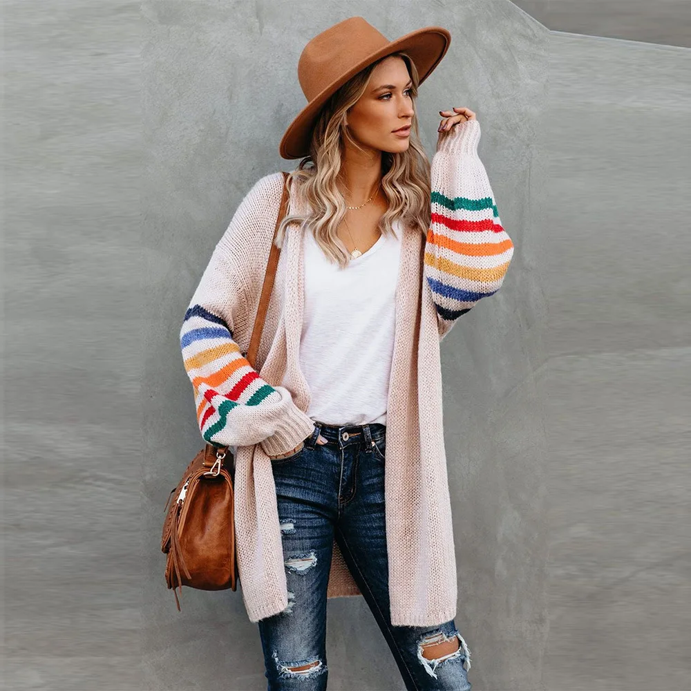 

Autumn and Winter Cardigan Sweater Women's Plus Size Loose Mid-length Sweater Coat Round Neck Casual Long-sleeved Sweater Coat