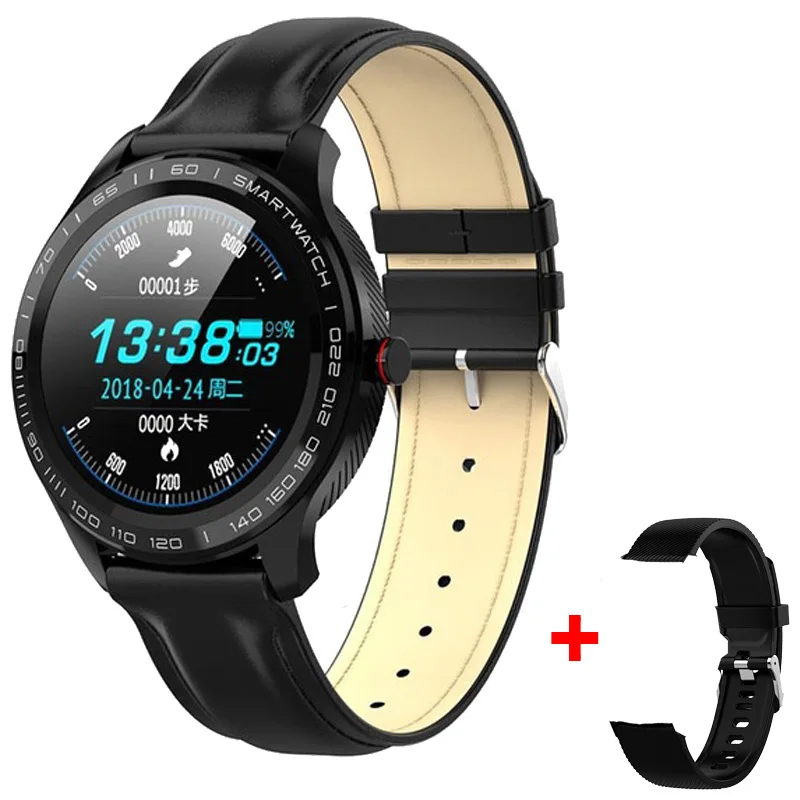 Leather add Silicone LEMFO L9 Смарт часы для мужчин ЭКГ+ PPG IP68 Водонепроницаемый несколько видов спорта сердечного ритма фитнес трекер бизнес Смарт часы - Цвет: Leather add Silicone