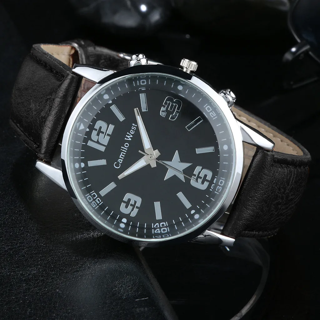 Новые модные часы кварцевые мужские часы синий стеклянный кожаный ремешок для часов мужские наручные часы дешевые Relogio Masculino горячая распродажа