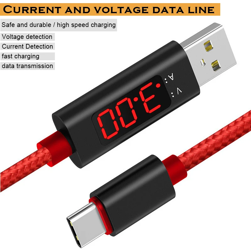 Нейлоновый ЖК-экран USB кабель Напряжение Ток умный дисплей USB кабель для передачи данных для Android, Apple 999