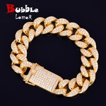 S925 Серебряный 18 мм массивный браслет с кубинскими звеньями в стиле Майями золотистые и Серебристые подвески с кубическим цирконием мужские ювелирные изделия в стиле хип-хоп