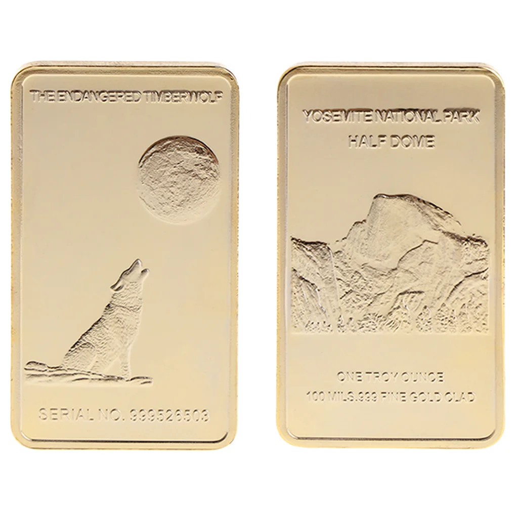 Commemorative Coin Animal Wolf Golden Rectangle Collection Arts Gifts Souvenir