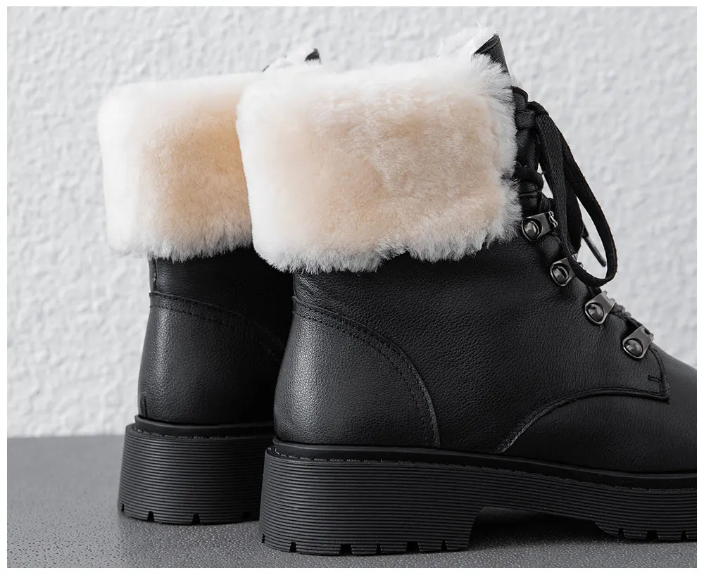 ROBESPIERE/женские зимние ботинки на платформе; натуральная кожа; натуральная шерсть; женская обувь на меху; Зимние теплые плюшевые ботильоны на шнуровке; B154