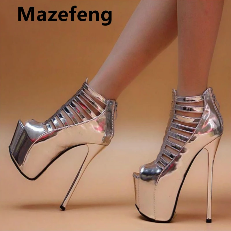 

Fashion 2019 Sequined Cloth Platform High Heels Sandals Summer Sexy Zipper Open Toe Gladiator Party Dress Women Shoes Size 4-9