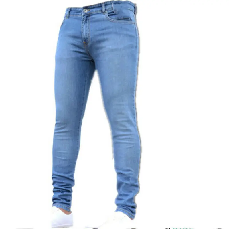 Мужская эластичная рваные узкие байкерские джинсы Рваные тесьмой Slim Fit джинсовые штаны Лот