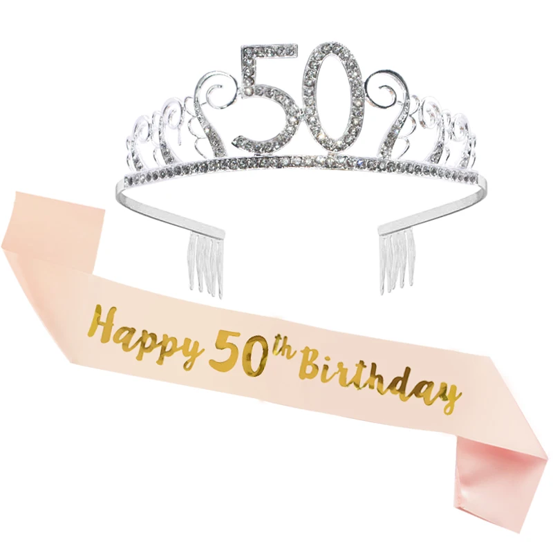 Gold Silver Glitter Birthday Sash Rhinestone Tiara 18th Crystal Crown Birthday Queen Satin Ribbon Sash For Birthday Party Decor