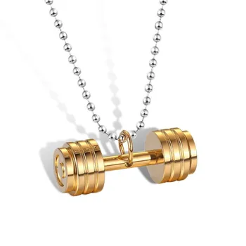

Barbell Necklace for Men Stainless Steel Jewelry With Bead Chain Bodybuilding Style Necklace