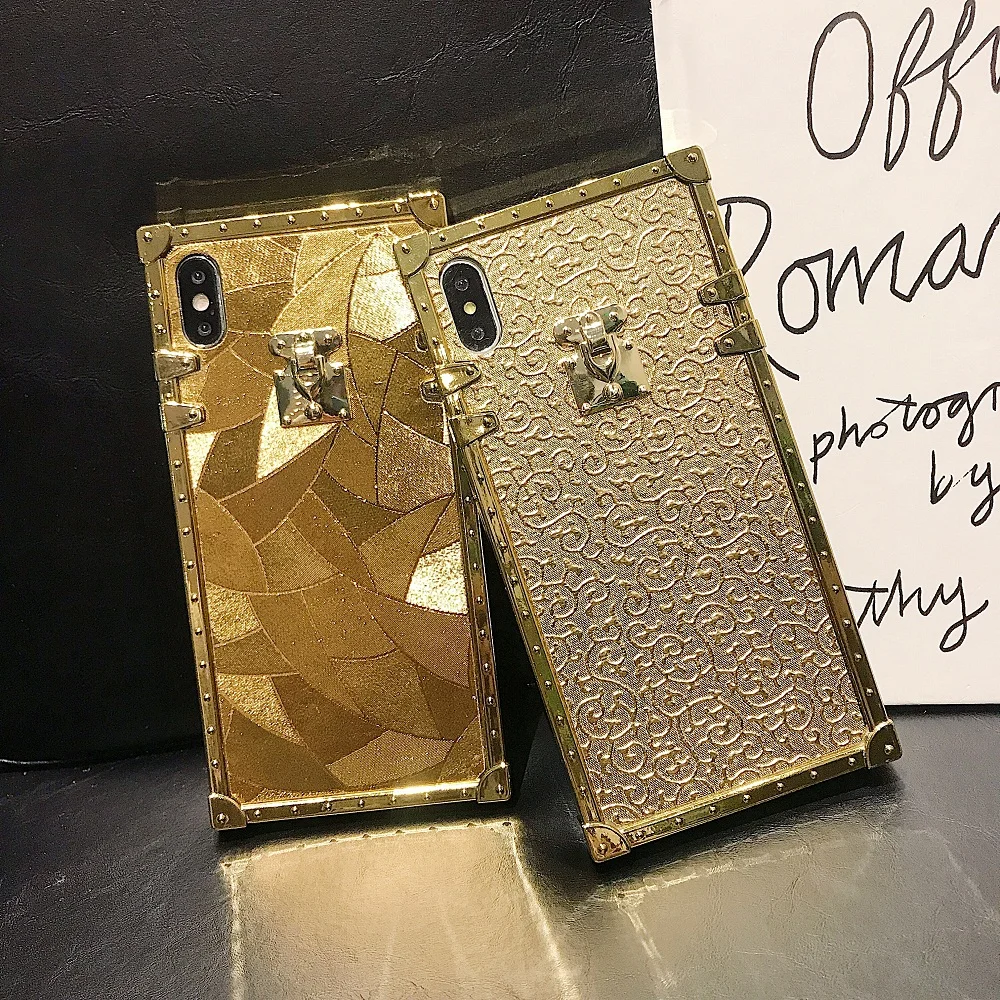 Hot 3D Luxury Square Gold Glitter Case for iphone 11Pro X XR XS MAX 7 8 15 Pro Max 14 Plus For Samsung Galaxy S10 S9 Back Cover