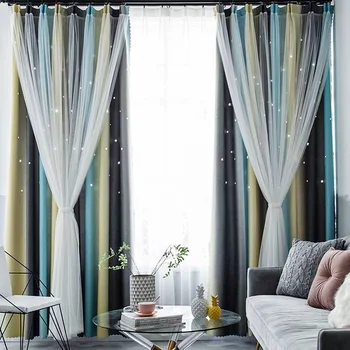 

Hollow Star Sheer Curtain Rainbow Color Window Curtains for Girl Kids Bedroom Blackout Window Drapes Curtain Home Decoration