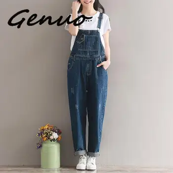 

Genuo New 2019 Spring Women Casual Loose Jeans Jumpsuit Overalls Denim Romper Long Trousers Vaqueros Female Straps Pants Rompers
