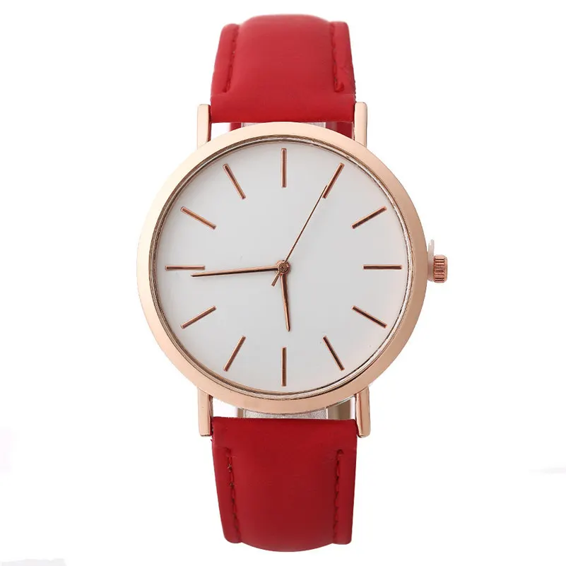 Модные женские часы из розового золота минимализм простой кожаный ремешок Кварцевые аналоговые наручные часы Роскошные женские повседневные часы - Цвет: red