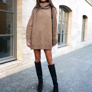 

Turtleneck Sweater Women Solid Loose Long Sleeve Casual Tops Ladies Autumn Winter Streetwear Knitted Pullovers SJ5190U