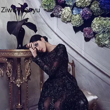 

Ziwwshaoyu New Arrival Runway Women's Black Mesh Mini Dresses Luxurious Beading Sequin Decoration 3/4 sleeve Party Dress