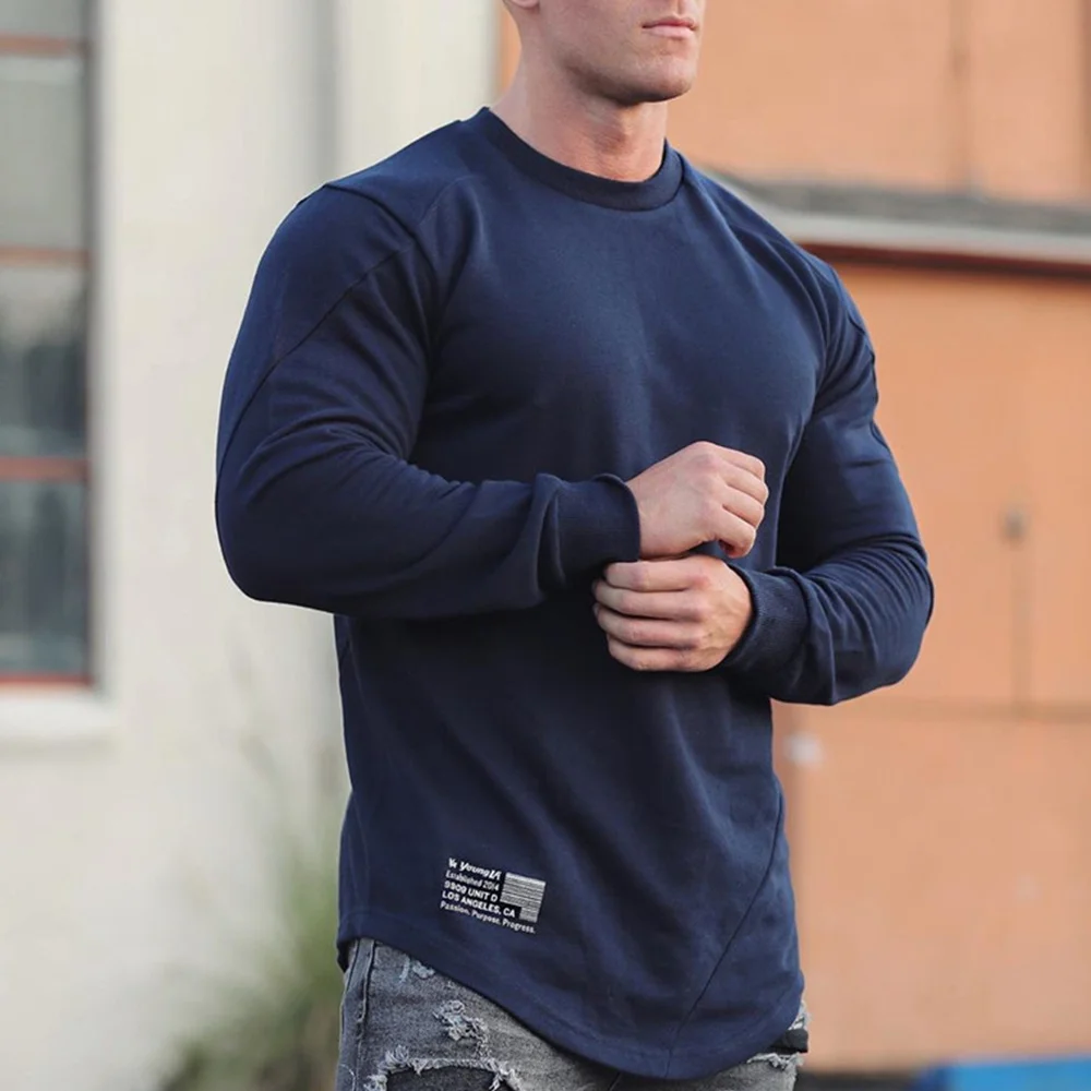 Sweatshirts Men Hoodies Cotton Pullover Sport-Clothing Spring Fitness Solid Casual Workout-Tops