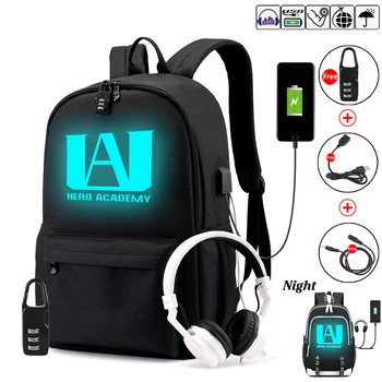 

My Hero Academia Usb Charging Travel Business Backpack Luminous Backpack for Boys Girls School Student Anti-theft Mochilas