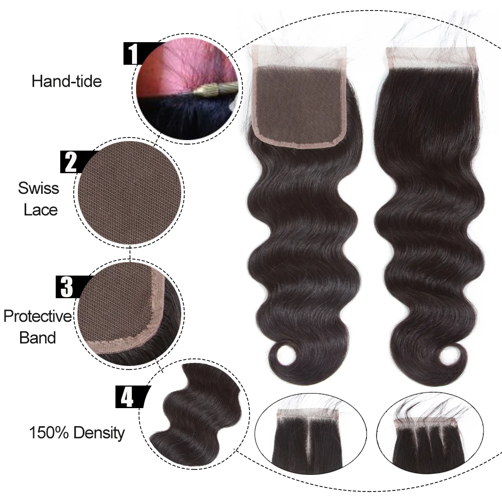 Sapphire – tissage en lot brésilien naturel Body Wave avec Closure, Extension de cheveux