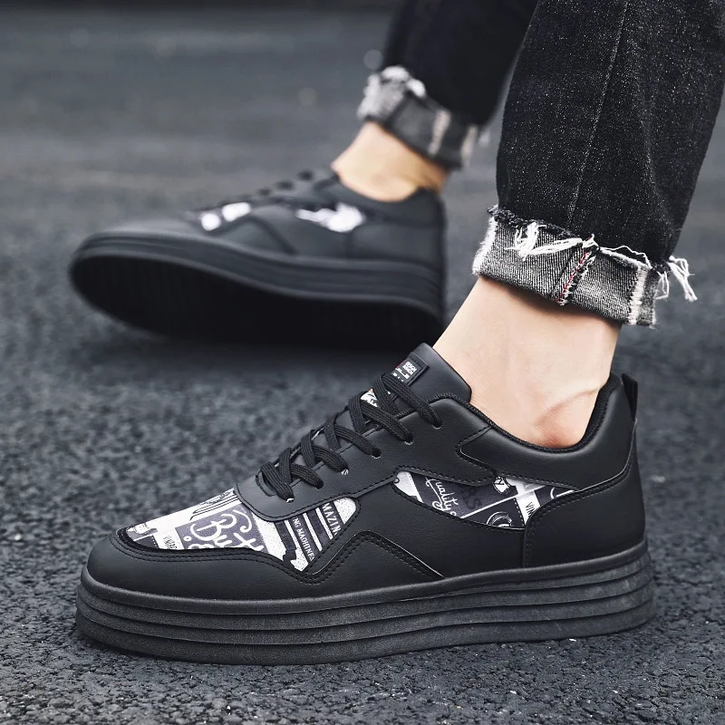 

2019 Autumn New Style Platform Sneakers Versatile Trend Korean-style Extra High MEN'S SHOES Graffiti Printed Casual Fashion Shoe