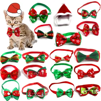 

1 Hat 20 Bow Tie Dog Cat Caps Pet Santa Hat Holiday Scarf and Collar Bow Tie Christmas Costume for Puppy Small Cats Dogs