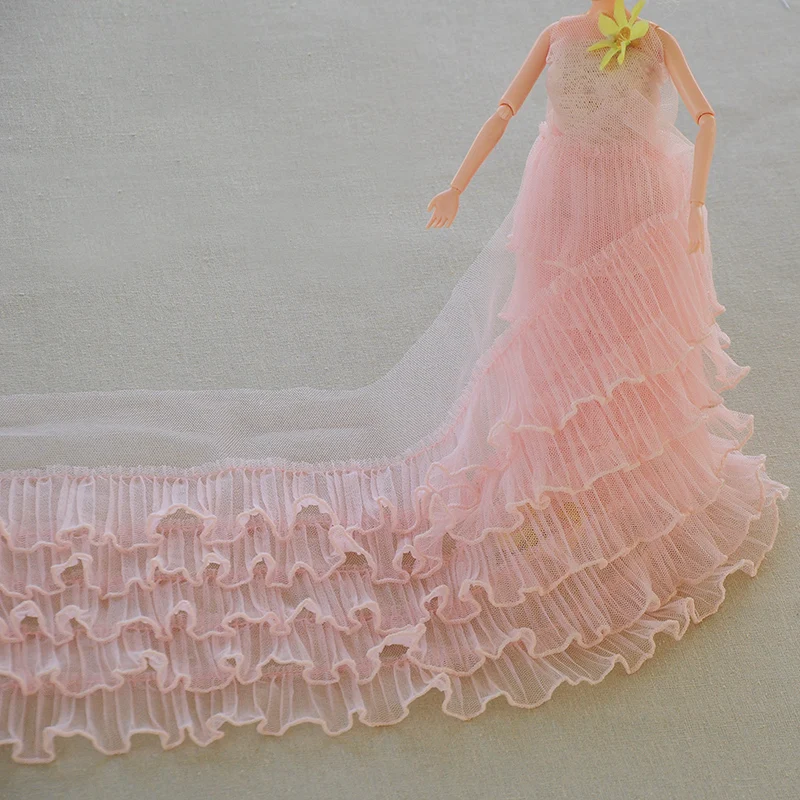 

1meter White Pink Grey Pleated Lace Trim Bubble Skirt Ruffle Mesh Lace Ribbon Fabric Accessories Tutu Lace Wedding Decortion
