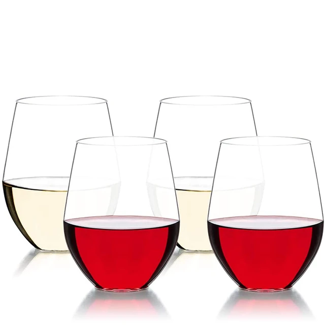 Stemless Wine Glasses Clear Drinkware Glasses Set of 4 Summer Drinks Glass Wine Glass Set Ideal Gift Shatterproof Glassware Party Glasses Set
